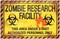 The Costume Center 16.75" Yellow and Red Zombie Research Factory Halloween Sign with Blood Stain